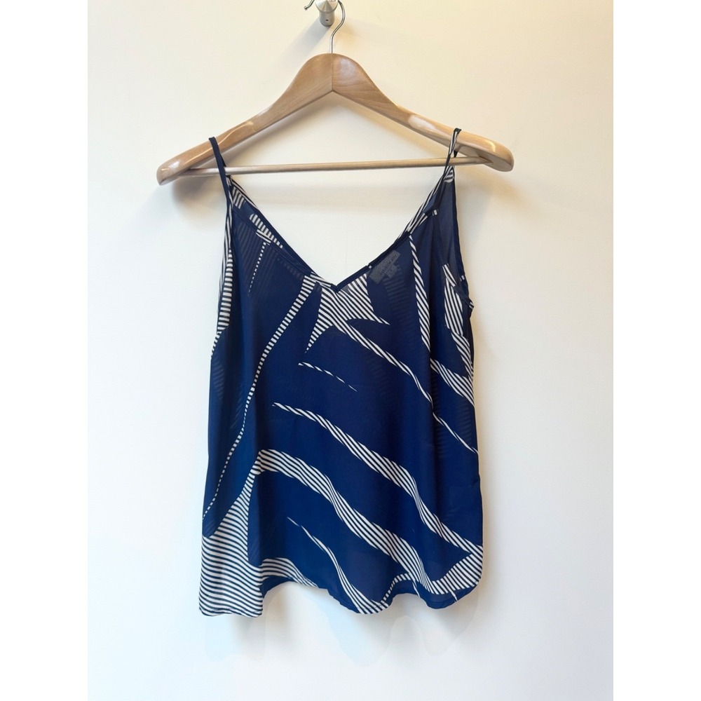 Allison Joy Cami Camisole Tank Woman Small Geometric Print Navy and White V Neck
